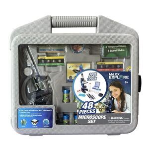 Maxx Explore 48 Piece Microscope Set - Beginner STEM Kit Carrying Case for Kids